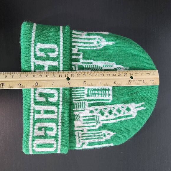 Chicago Green City Skyline Beanie One Size Green Chicago Beanie - Picture 5 of 7